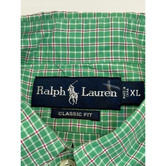 Ralph Lauren Mens XL Classic Fit Green Red Check Button Down Shirt Long Sleeve - Picture 2 of 9